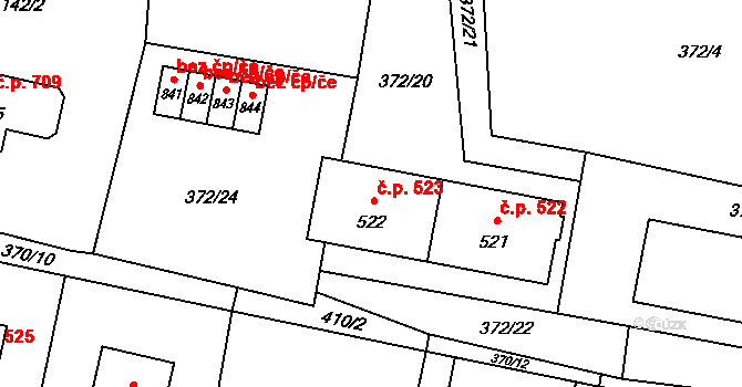 Mořkov 523 na parcele st. 522 v KÚ Mořkov, Katastrální mapa
