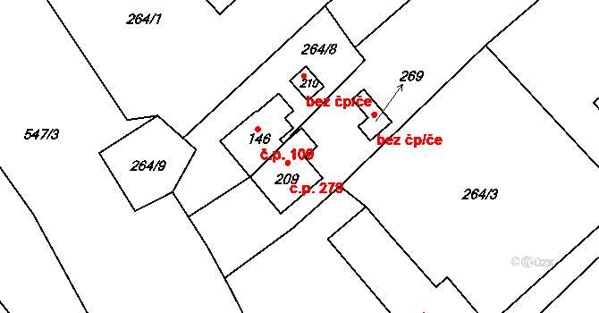Lubina 279, Kopřivnice na parcele st. 209 v KÚ Drnholec nad Lubinou, Katastrální mapa