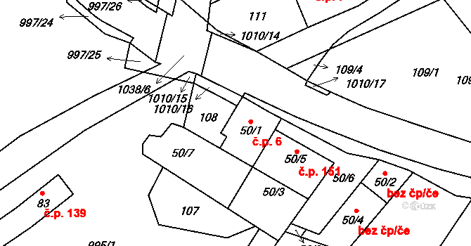Rynárec 6 na parcele st. 50/1 v KÚ Rynárec, Katastrální mapa