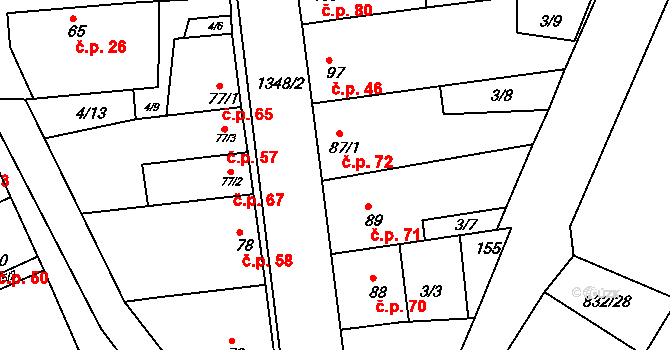 Radonice nad Ohří 72, Peruc na parcele st. 87/1 v KÚ Radonice nad Ohří, Katastrální mapa