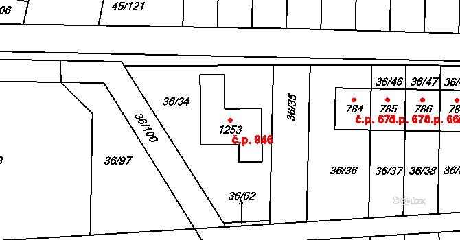 Hovorčovice 946 na parcele st. 1253 v KÚ Hovorčovice, Katastrální mapa