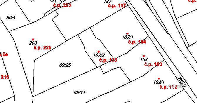 Dolní Radechová 135 na parcele st. 107/2 v KÚ Dolní Radechová, Katastrální mapa