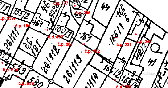 Kostice 182 na parcele st. 161 v KÚ Kostice, Katastrální mapa