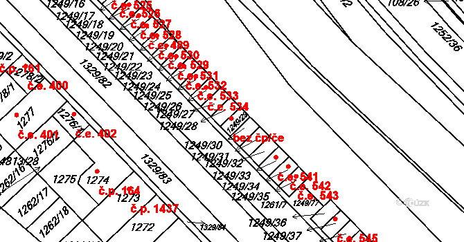 Hustopeče 537 na parcele st. 1249/29 v KÚ Hustopeče u Brna, Katastrální mapa