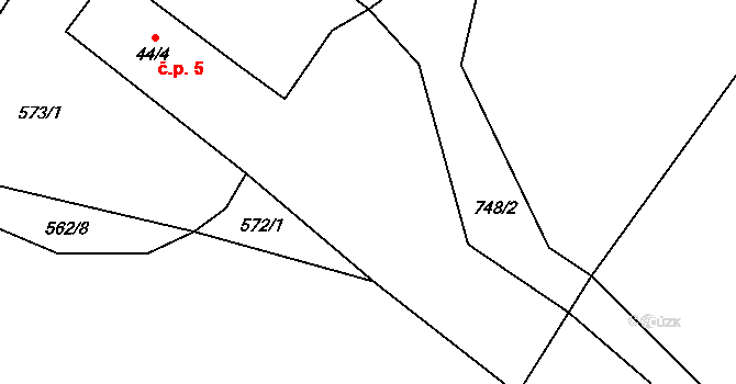 Mečkov 5, Kbel na parcele st. 44/4 v KÚ Malinec, Katastrální mapa