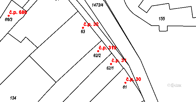 Kvasice 319 na parcele st. 62/2 v KÚ Kvasice, Katastrální mapa
