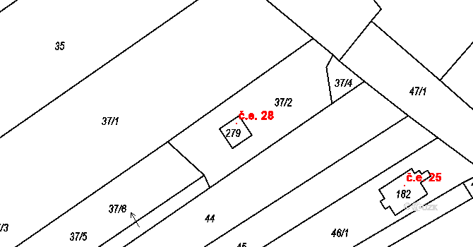 Nekmíř 28 na parcele st. 279 v KÚ Nekmíř, Katastrální mapa