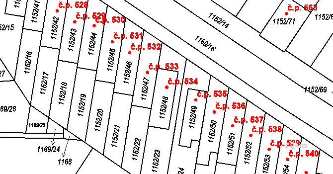 Plumlov 534 na parcele st. 1152/48 v KÚ Plumlov, Katastrální mapa