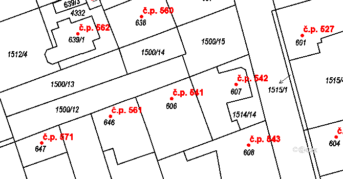 Dobřany 541 na parcele st. 606 v KÚ Dobřany, Katastrální mapa