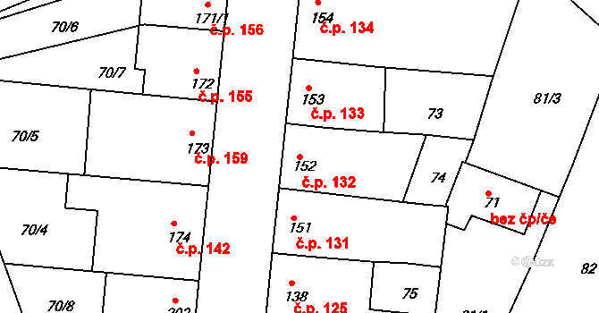 Vrbátky 132 na parcele st. 152 v KÚ Vrbátky, Katastrální mapa