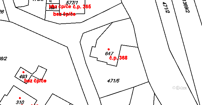 Vranov nad Dyjí 368 na parcele st. 647 v KÚ Vranov nad Dyjí, Katastrální mapa