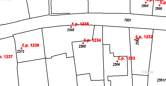 Mělník 1234 na parcele st. 2566 v KÚ Mělník, Katastrální mapa