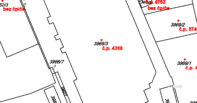 Jihlava 4318 na parcele st. 3966/3 v KÚ Jihlava, Katastrální mapa