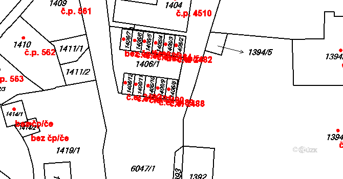 Jihlava 2488 na parcele st. 1406/8 v KÚ Jihlava, Katastrální mapa