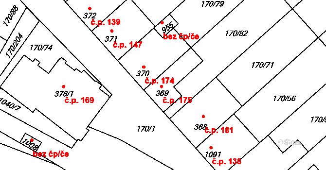 Brandýsek 175 na parcele st. 369 v KÚ Brandýsek, Katastrální mapa