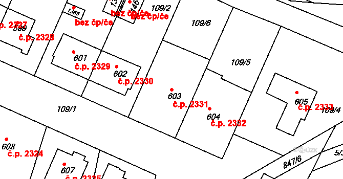Nětčice 2331, Kyjov na parcele st. 603 v KÚ Nětčice u Kyjova, Katastrální mapa