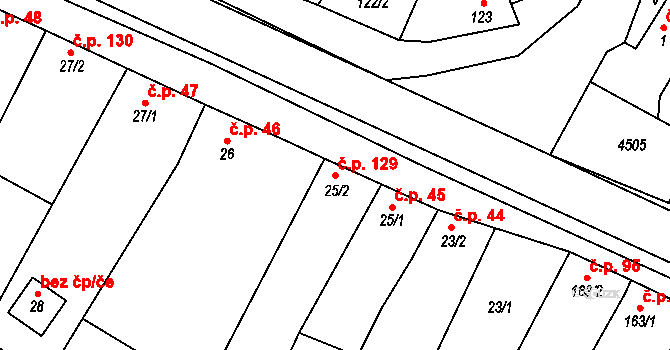 Louka 129 na parcele st. 25/2 v KÚ Louka u Ostrohu, Katastrální mapa