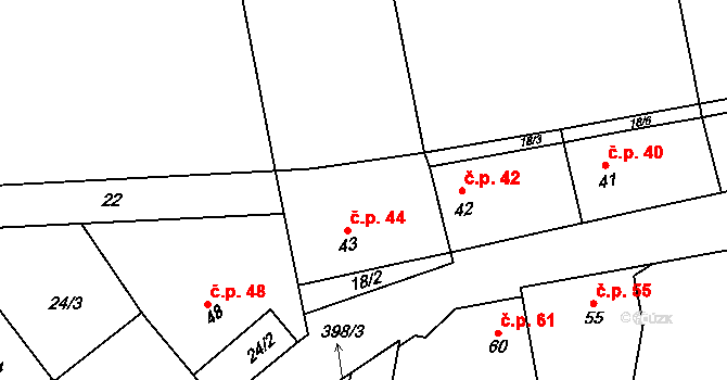 Třebusice 44 na parcele st. 43 v KÚ Třebusice, Katastrální mapa