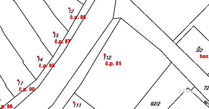 Rymice 51 na parcele st. 112 v KÚ Rymice, Katastrální mapa