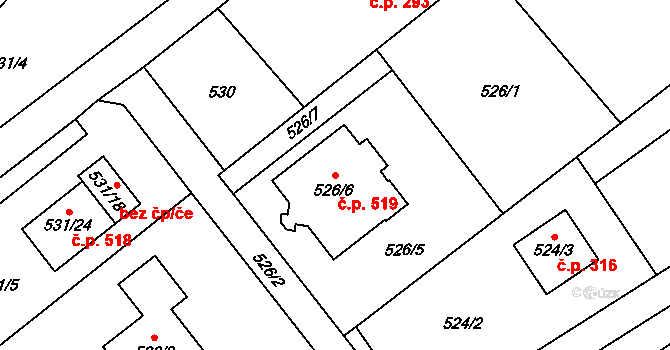 Krmelín 519 na parcele st. 526/6 v KÚ Krmelín, Katastrální mapa