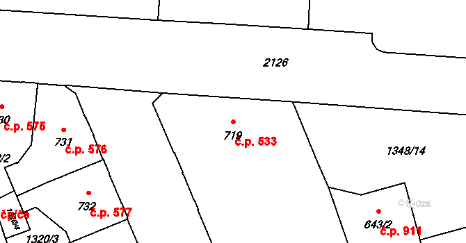 Šumperk 533 na parcele st. 719 v KÚ Šumperk, Katastrální mapa