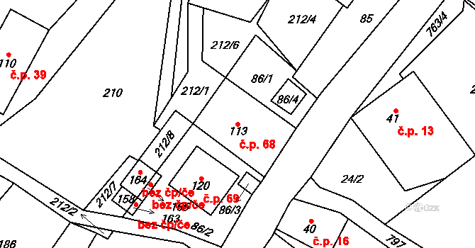 Syřenov 68 na parcele st. 113 v KÚ Syřenov, Katastrální mapa