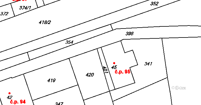 Žipotín 95, Gruna na parcele st. 45 v KÚ Žipotín, Katastrální mapa
