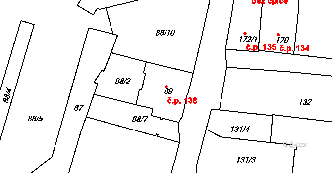 Město 138, Moravská Třebová na parcele st. 89 v KÚ Moravská Třebová, Katastrální mapa