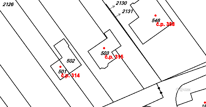 Vedrovice 315 na parcele st. 503 v KÚ Vedrovice, Katastrální mapa