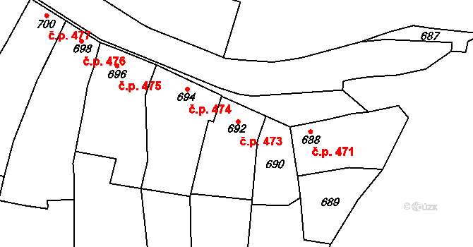 Tučapy 473, Dub nad Moravou na parcele st. 692 v KÚ Dub nad Moravou, Katastrální mapa