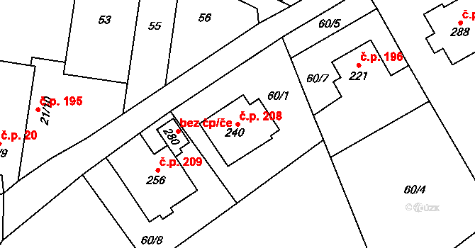 Třebčín 208, Lutín na parcele st. 240 v KÚ Třebčín, Katastrální mapa