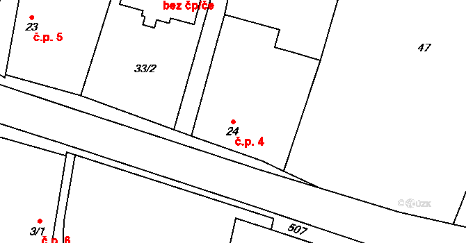 Debrník 4, Hlavatce na parcele st. 24 v KÚ Debrník, Katastrální mapa