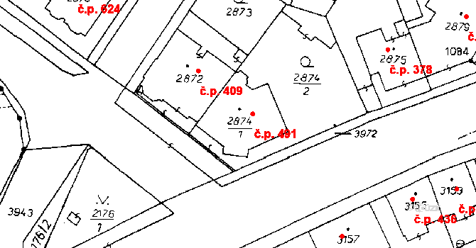 Poděbrady III 491, Poděbrady na parcele st. 2874/1 v KÚ Poděbrady, Katastrální mapa