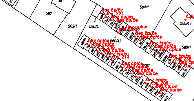 Novosedlice 216 na parcele st. 560/17 v KÚ Novosedlice, Katastrální mapa
