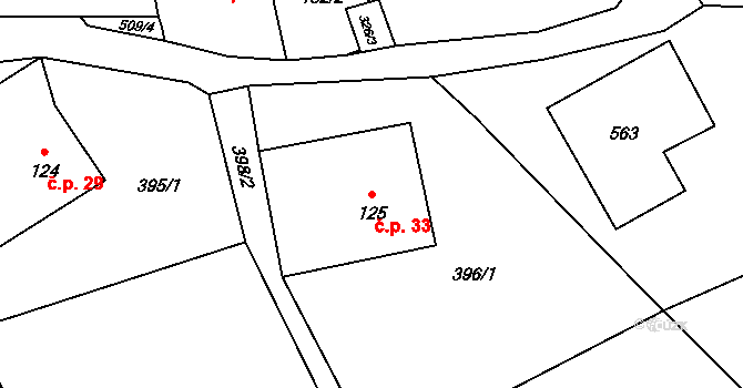 Suchá 33, Litomyšl na parcele st. 125 v KÚ Záhraď, Katastrální mapa