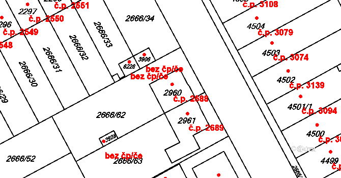 Břeclav 2688 na parcele st. 2960 v KÚ Břeclav, Katastrální mapa