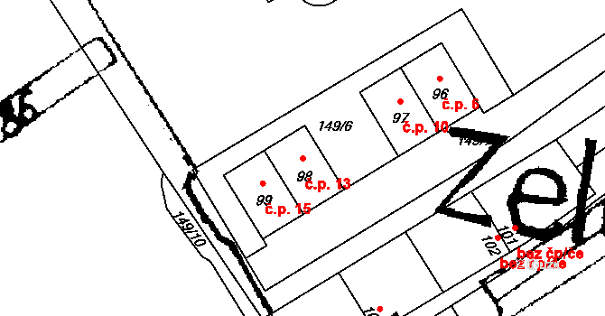 Železná 13, Libořice na parcele st. 98 v KÚ Železná u Libořic, Katastrální mapa