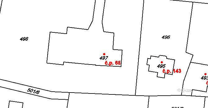 Chlebovice 65, Frýdek-Místek na parcele st. 497 v KÚ Chlebovice, Katastrální mapa