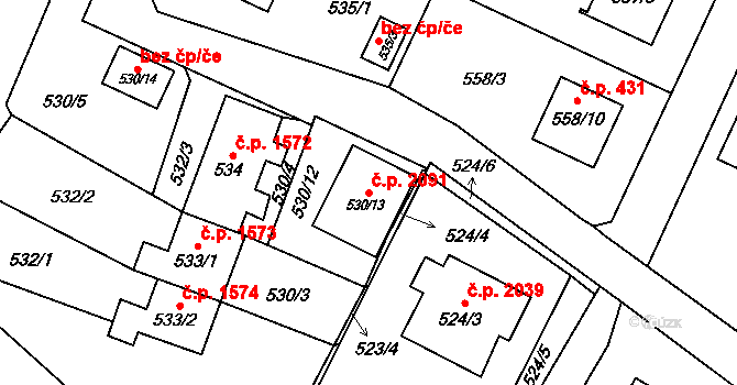 Místek 2091, Frýdek-Místek na parcele st. 530/13 v KÚ Místek, Katastrální mapa