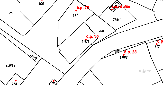 Březové 35, Litovel na parcele st. 116/1 v KÚ Unčovice, Katastrální mapa