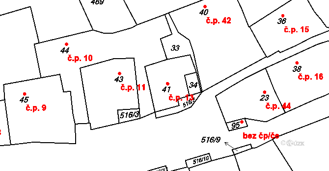 Štítov 13, Blovice na parcele st. 41 v KÚ Štítov u Blovic, Katastrální mapa