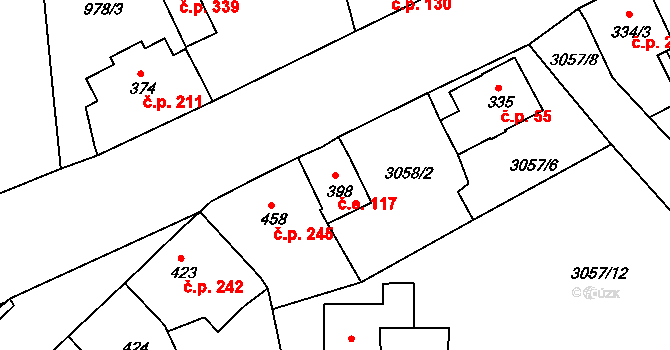 Jílové 117 na parcele st. 398 v KÚ Jílové u Děčína, Katastrální mapa