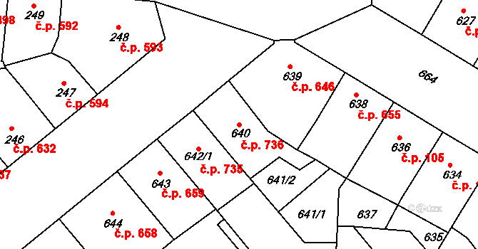 Žižkov 736, Praha na parcele st. 640/1 v KÚ Žižkov, Katastrální mapa