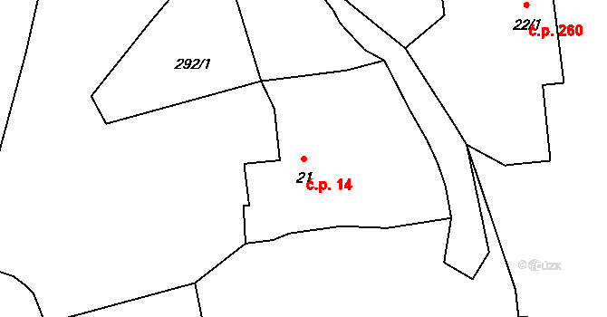 Kojetín 14, Petrovice na parcele st. 21 v KÚ Kojetín u Petrovic, Katastrální mapa