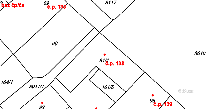 Dubá 138 na parcele st. 91/1 v KÚ Dubá, Katastrální mapa