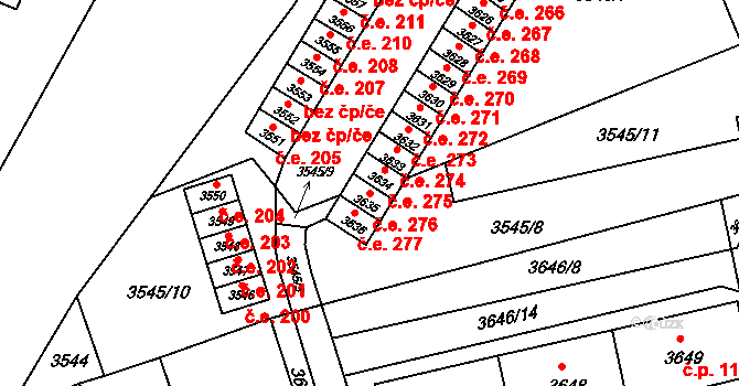 Jirkov 276 na parcele st. 3635 v KÚ Jirkov, Katastrální mapa