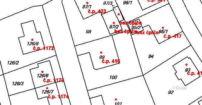 Liberec XIV-Ruprechtice 416, Liberec na parcele st. 99 v KÚ Ruprechtice, Katastrální mapa