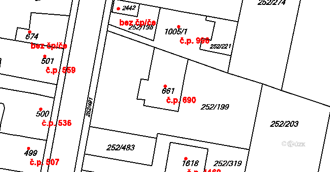 Rosice 690 na parcele st. 661 v KÚ Rosice u Brna, Katastrální mapa