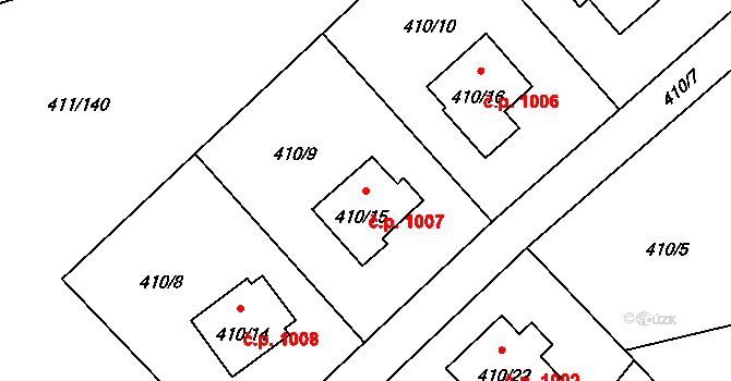 Ráj 1007, Karviná na parcele st. 410/15 v KÚ Ráj, Katastrální mapa