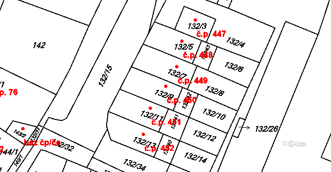 Křimice 450, Plzeň na parcele st. 132/9 v KÚ Křimice, Katastrální mapa